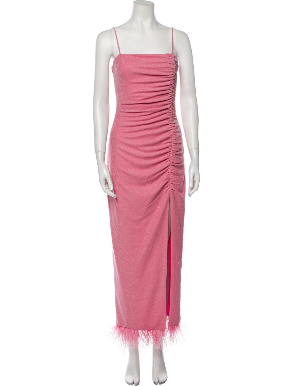 Saylor Feathered Pink Square Neckline Midi Dress Size S